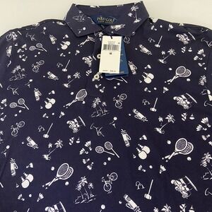 Polo Golf Ralph Lauren Navy Printed Size M Cotton Jersey Polo Weekend Recess New